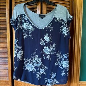 Chic Gray and Blue Blouse Elegant Top